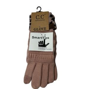 C.C. Exclusives Pink Leather Leopard Print Gloves With SmartTips. NWT.